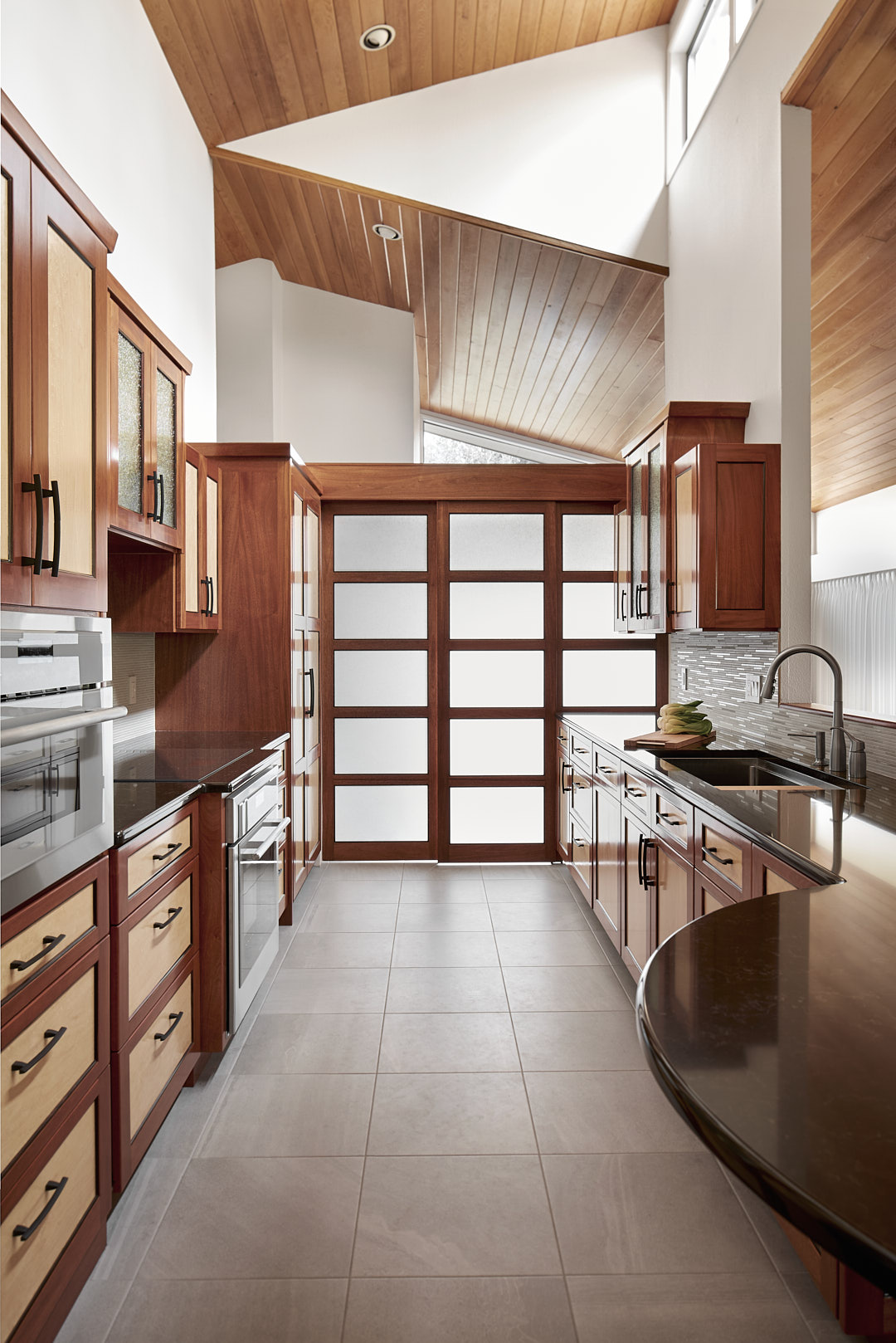 Asian-inspired galley kitchen design