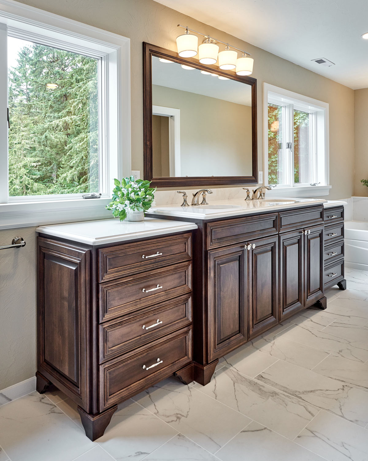 custom vanity in a traditional master bathroom remodel - Henderer Design + Build + Remodel