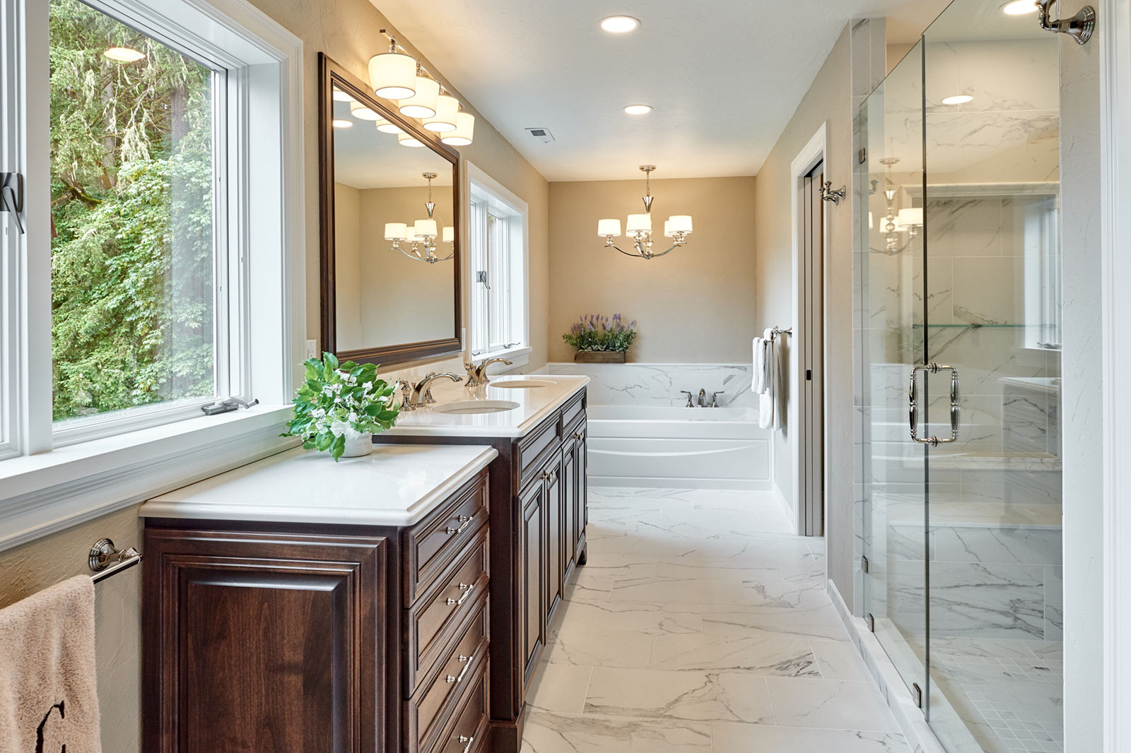 custom vanity in a traditional master bathroom remodel - Henderer Design + Build + Remodel