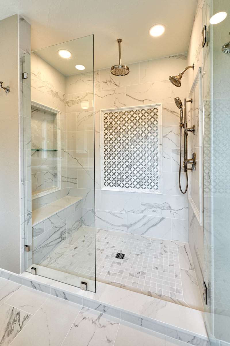 custom shower in a traditional master bathroom remodel - Henderer Design + Build + Remodel