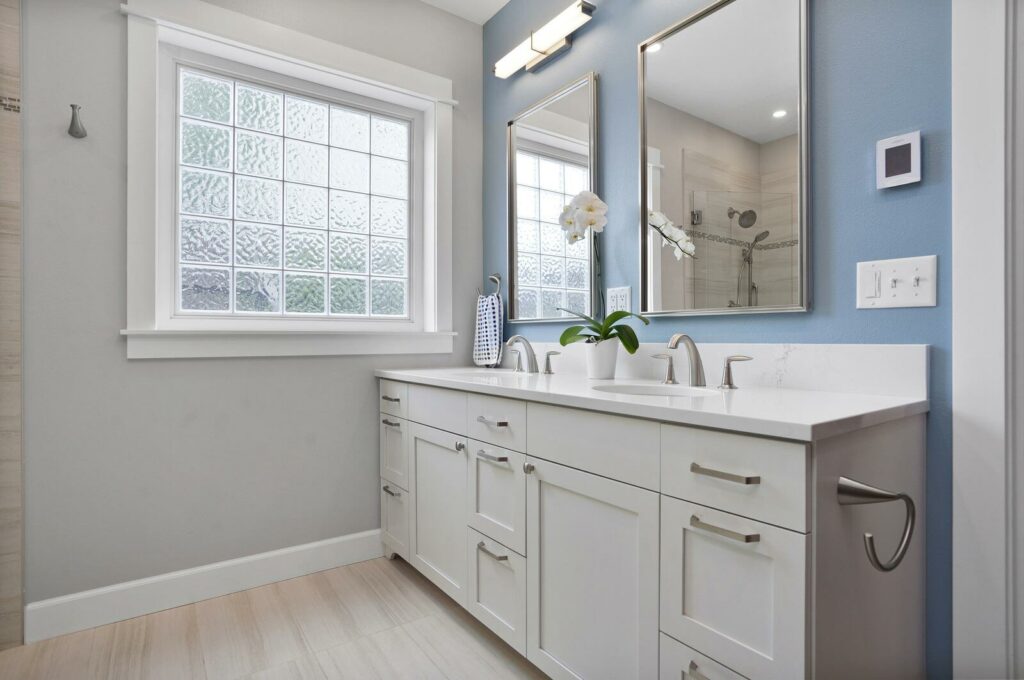 modern master bath renovation - vanity design