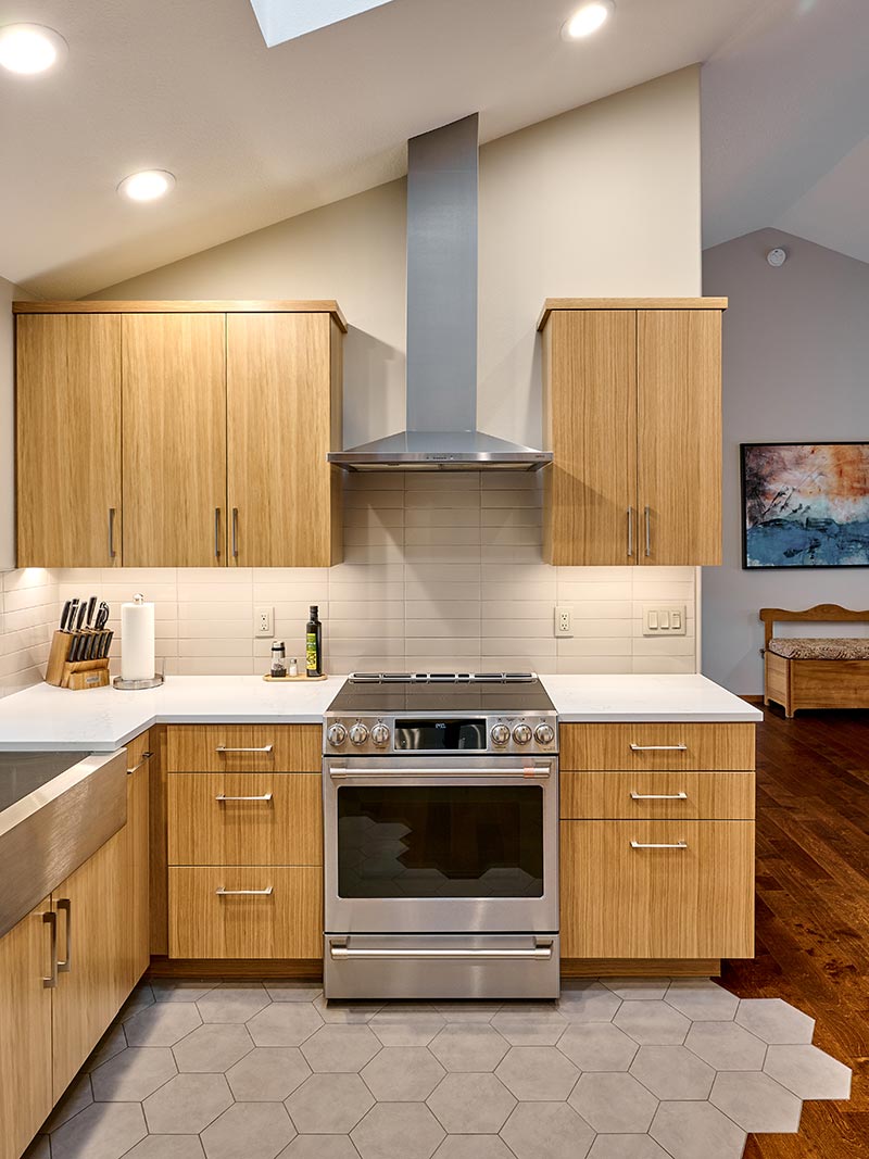 Modern kitchen remodel stove and hood